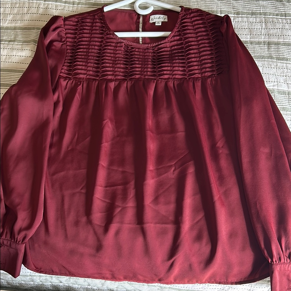 Burgundy Blouse with Pleated Detail